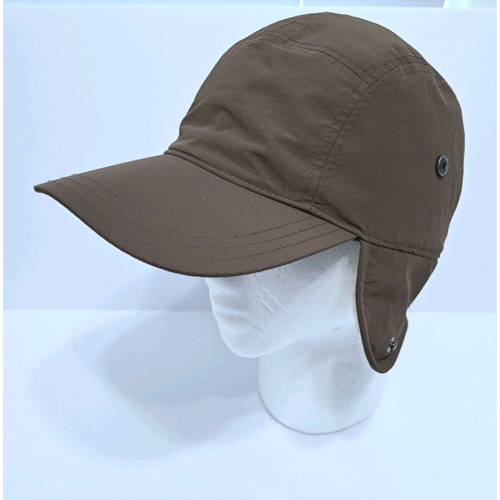 Lands End Trapper Hat Cap Faux Fur Lining Ear Flaps Brown Nylon Small To Medium